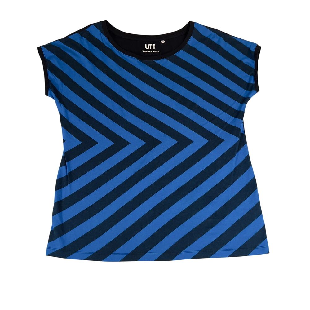 Jonathan AdlerX UT UniQlo Top Large Blue Diagonal Stripes Solid Back Sleeveless